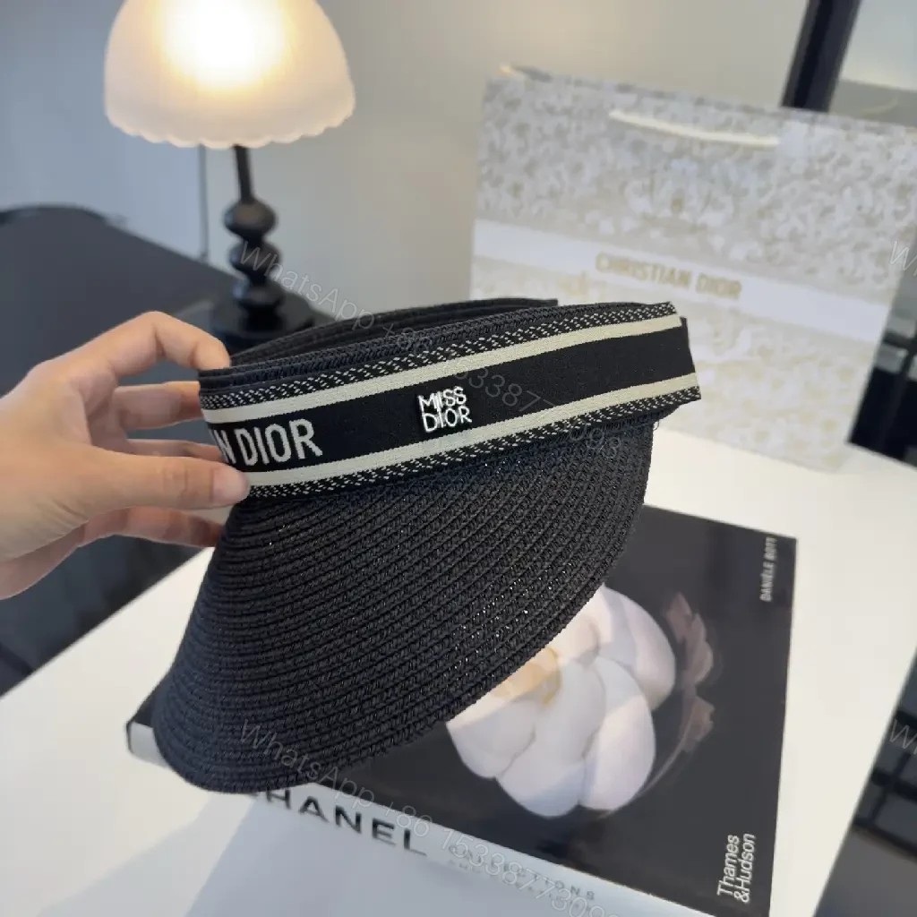 View 4 of Dark Navy Woven Straw Visor – Sporty-Casual Designer Sun Visor