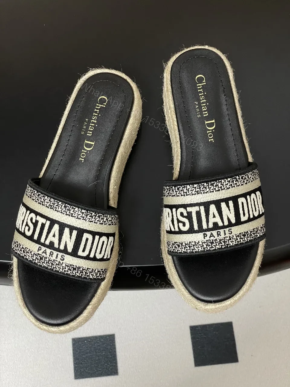 View 2 of Bold Logo-Strap Espadrille Platform Slides