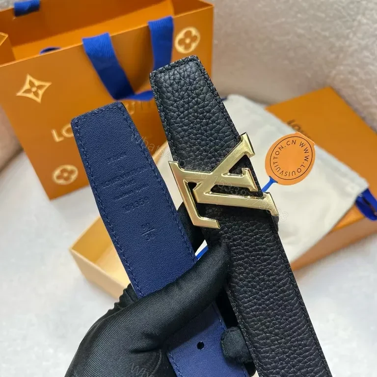 View 5 of Smart Black Leather Belt with LV-Style Buckle - Unisex Style Accessory