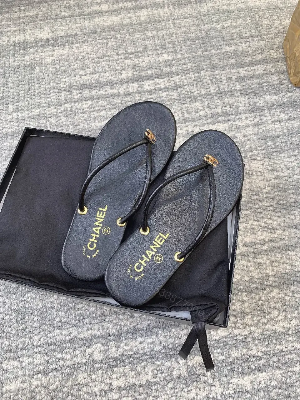 View 6 of Minimalist Luxe Leather Slides with Double-C Cap Footbed