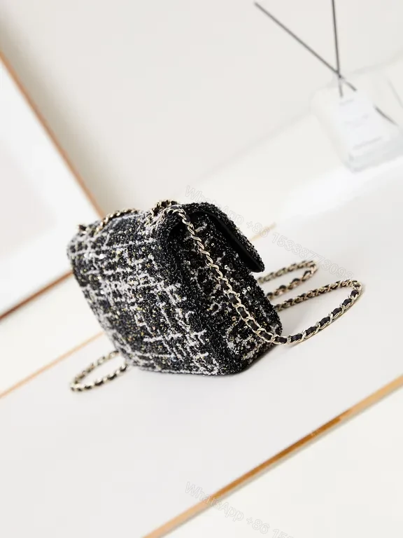 View 8 of Chanel-Inspired Black Tweed Mini Shoulder Bag: Luxe, Compact