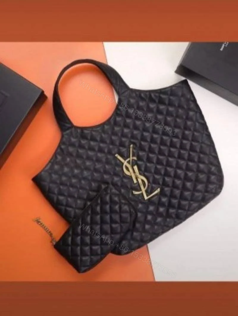 View 3 of First Copy YSL Ladies Quilted Tote Bag With Matching Pouch Premium Handbag