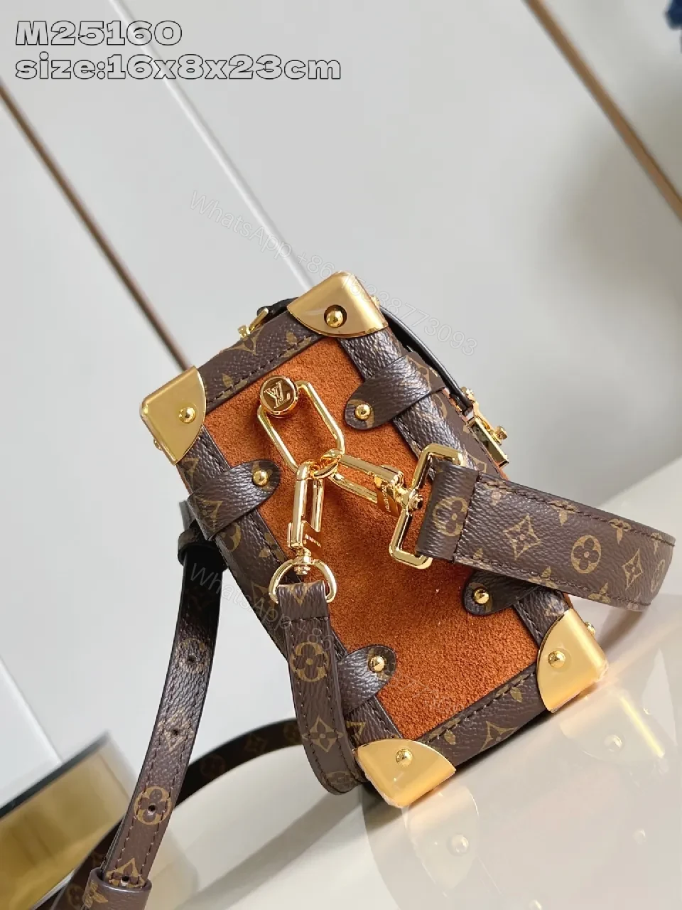 View 5 of Caramel Suede Satchel with Gold Hardware