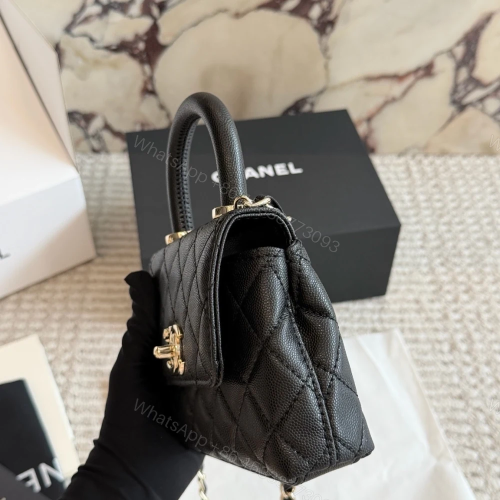 View 3 of Chanel Mini Flap Bag With Top Handle Shiny And Gold Tone Metal Black 15Cm