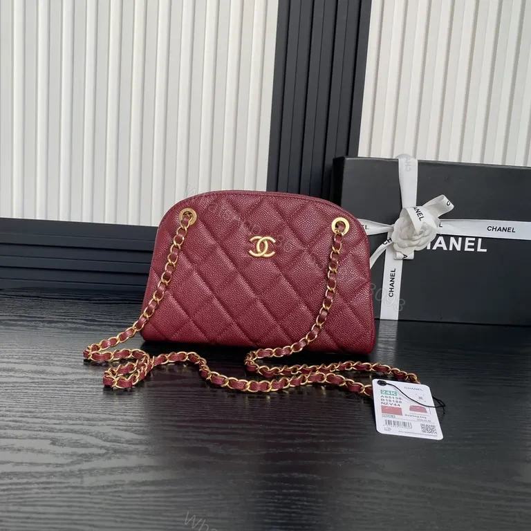 Burgundy Leather Quilted Bag + Gold-Chain Strap + Luxury Crossbody Camera Bag — view 1