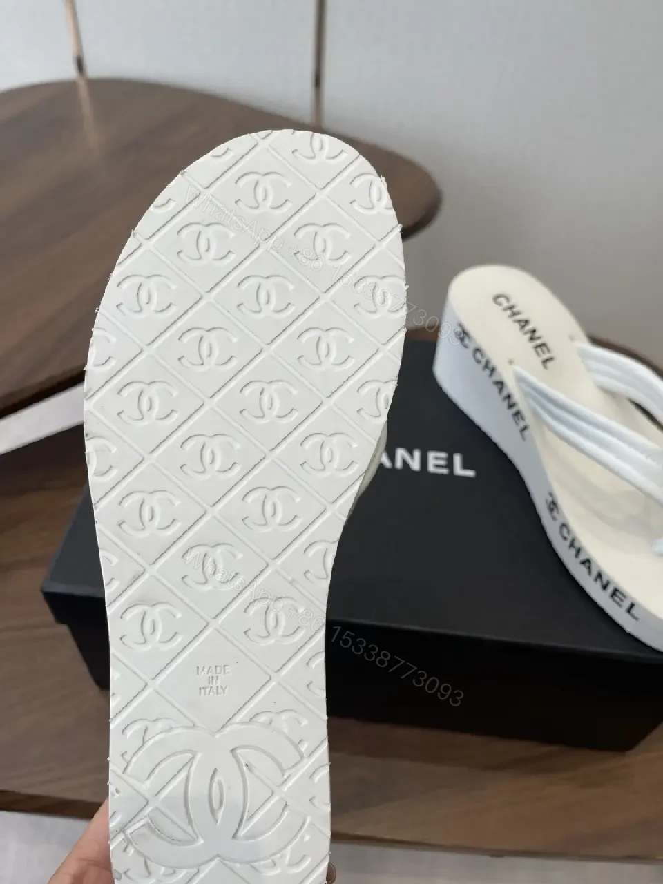 View 2 of White Platform Sandals with Signature Branding, Luxe Casual Elevation