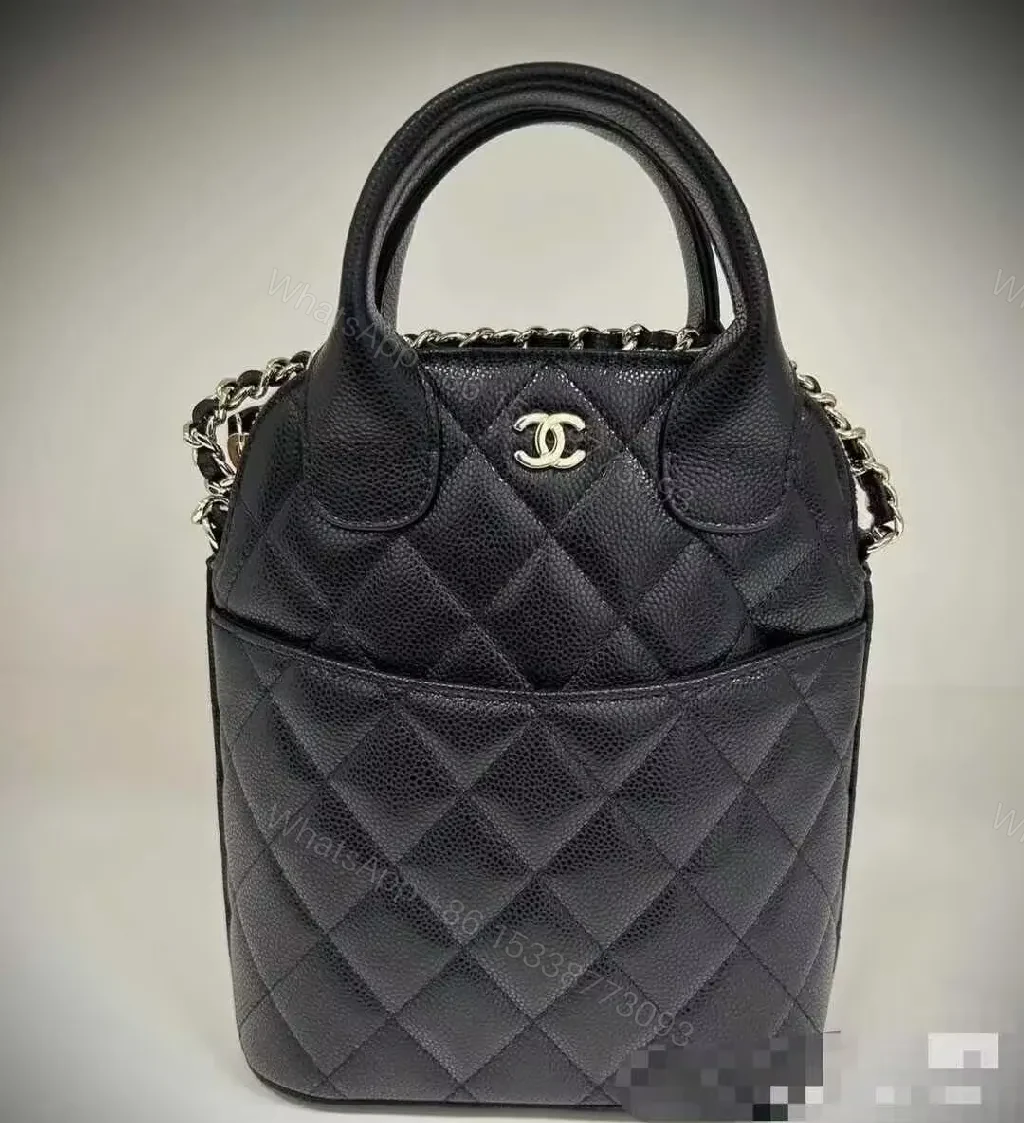 Black Quilted Mini Tote with Chain-Detail Handle - Luxe Everyday Bag — view 1