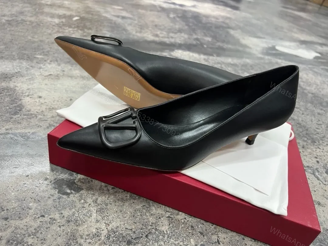View 2 of Valentino Women Black Leather Pointed Pumps