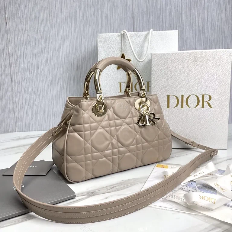 View 9 of Taupe Soft-Soled Luxury Satchel: Quilted, Structured Dior-Inspired Bag