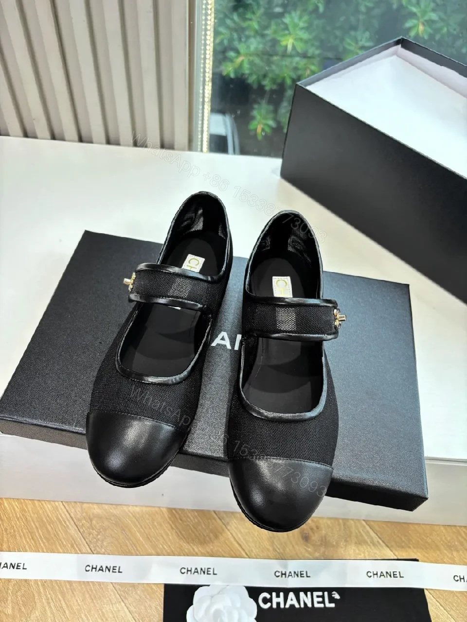 View 6 of Black Canvas & Leather Mary Jane Flats - Designer-Inspired Comfort