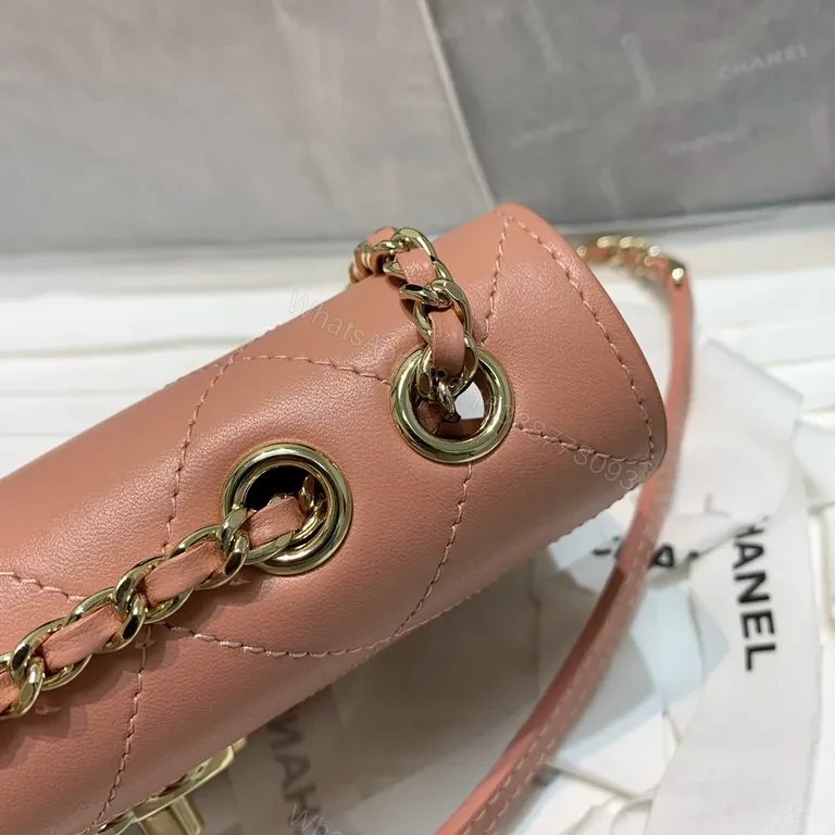 View 2 of Soft Pink Quilted Lambskin Bag with Chain Strap