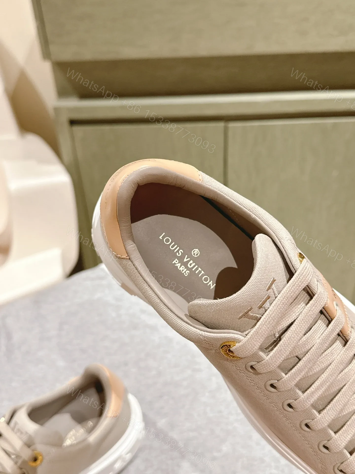View 5 of LV Women Beige Canvas Sneakers