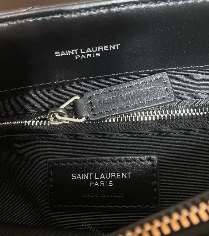 View 6 of Chevron-Quilted Black Leather Crossbody Bag with YSL Hardware