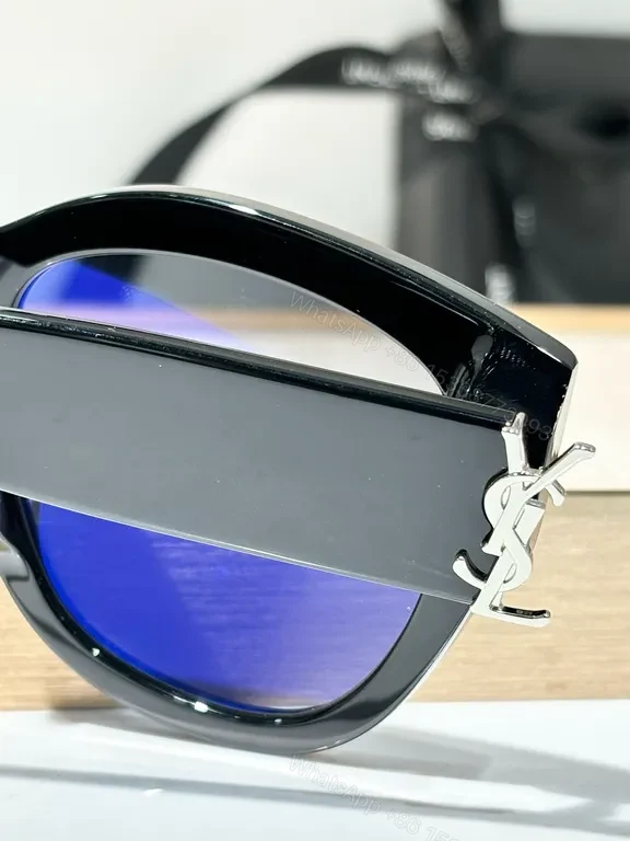 View 8 of Bold Black Acetate Sunglasses: YSL Logo Hardware Statement Sunglasses