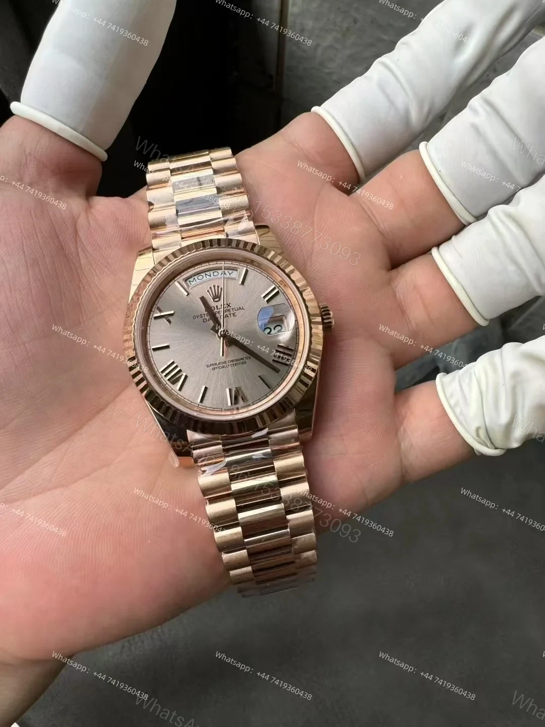 View 2 of Rolex Day-Date M228235-0001 1:1 Replica Rose Gold Dial 40MM 3255 Movement Presidential Bracelet Super Clone Watch