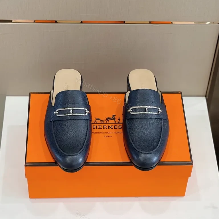 View 3 of Navy Leather Horsebit Mule: Luxury Slip-On Pro