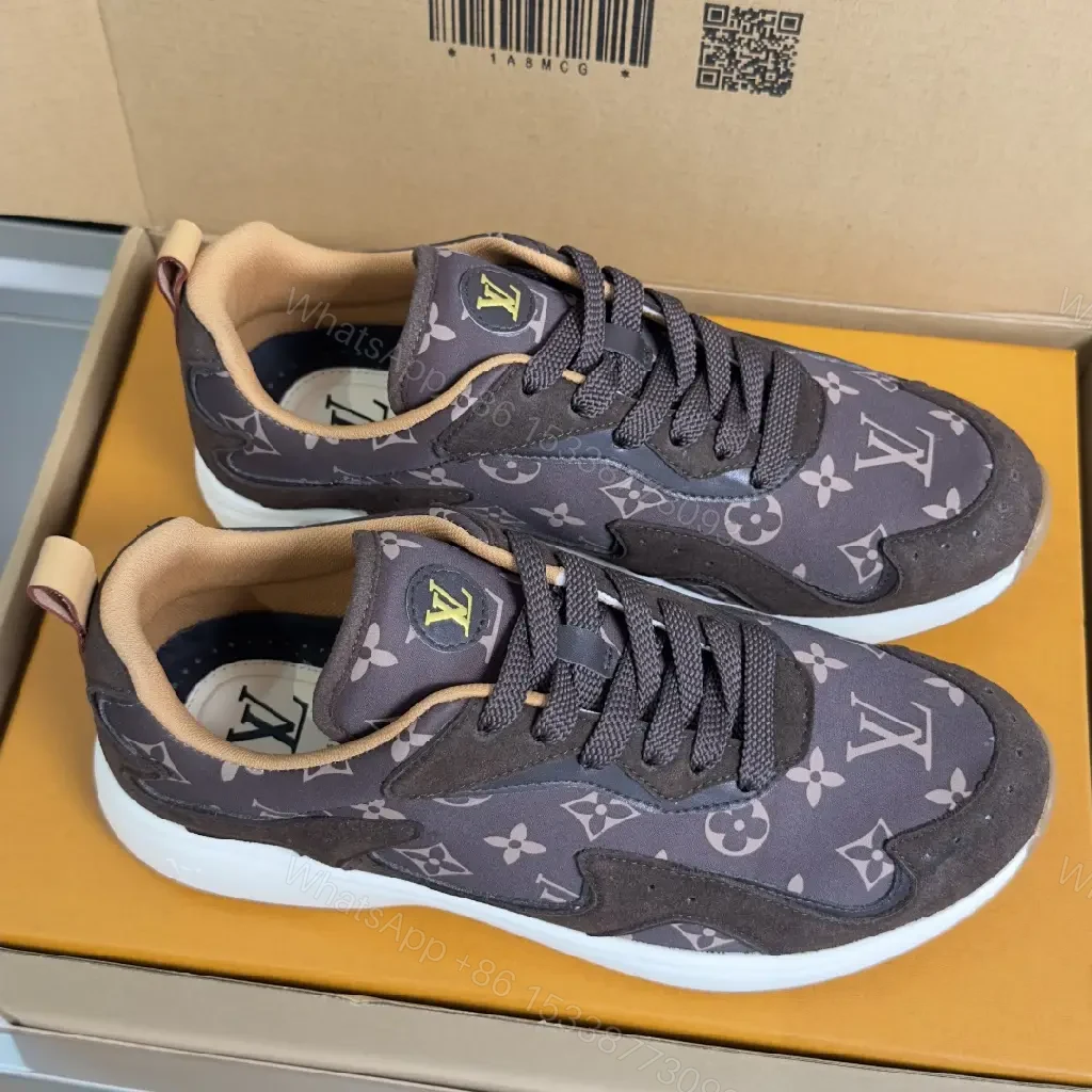 View 8 of Brown Monogram Windrunner Sneaker - Louis Vuitton Style, Low-Top, Lace-Up
