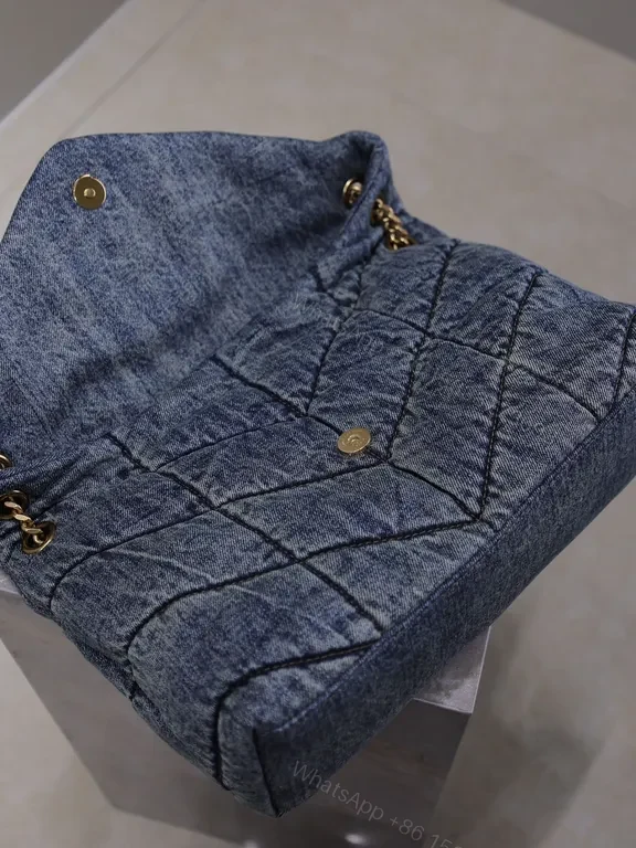 View 5 of Chic Denim Quilted Tote with Gold YSL Accent