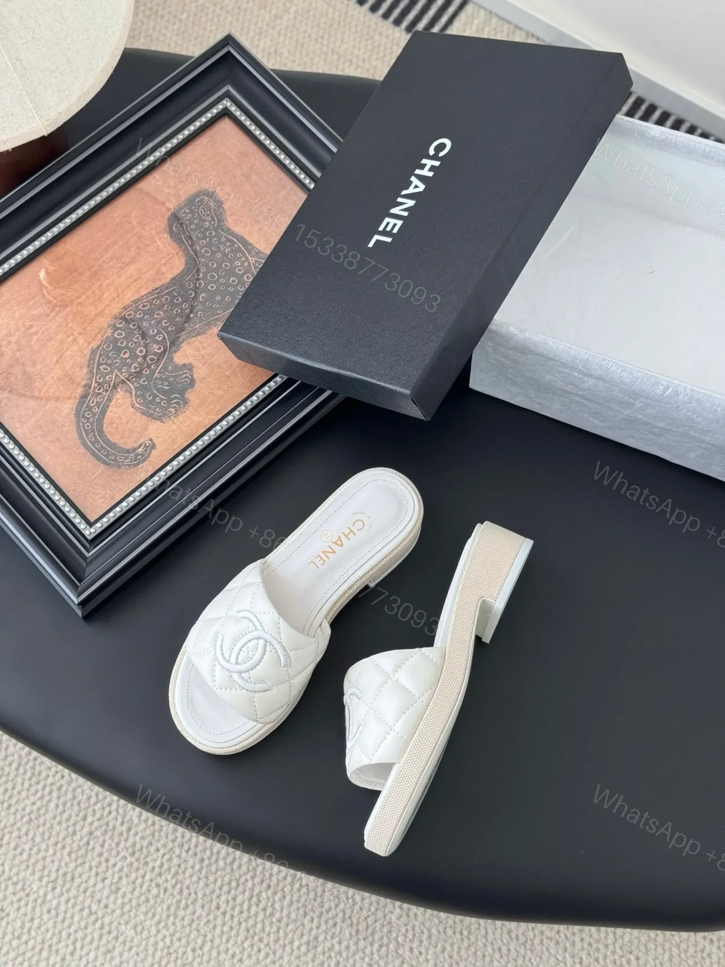 View 3 of Chanel Women White Quilted Leather Slides