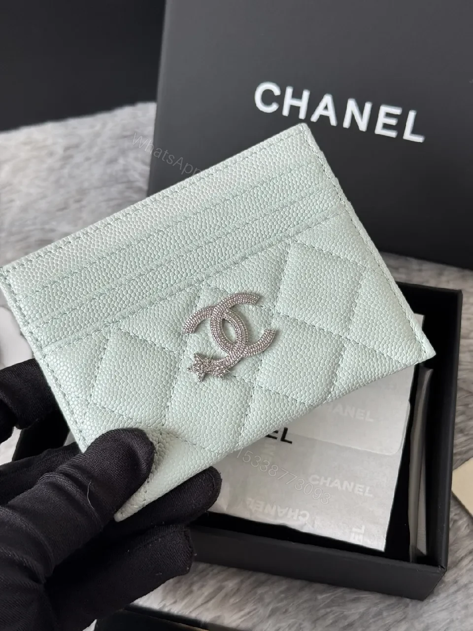 View 5 of Pastel Mint Quilted Leather Wallet with Interlocking CC – Everyday Luxury