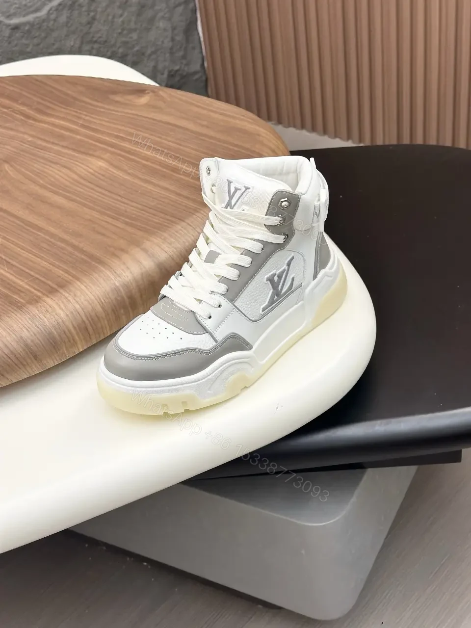 View 3 of Grayscale Leather-Blend High-Top Sneaker with Luxe Details