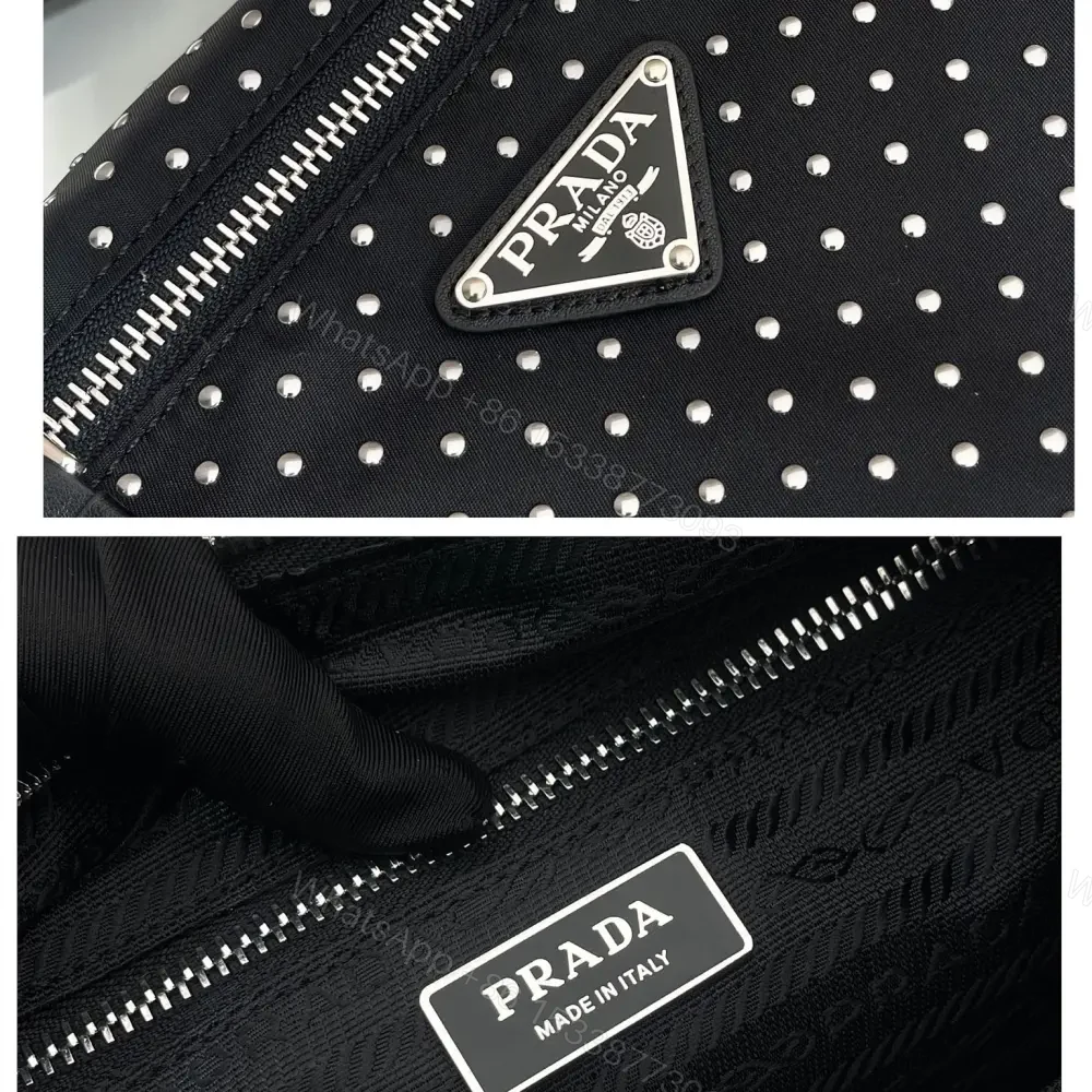 View 9 of 高仿Prada*RE-Nylon系列1BC236鉚釘斜挎包黑色免檢版