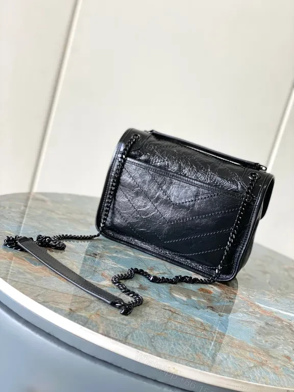 View 9 of Compact Luxe Crossbody: Textured Black Leather, YSL-Inspired