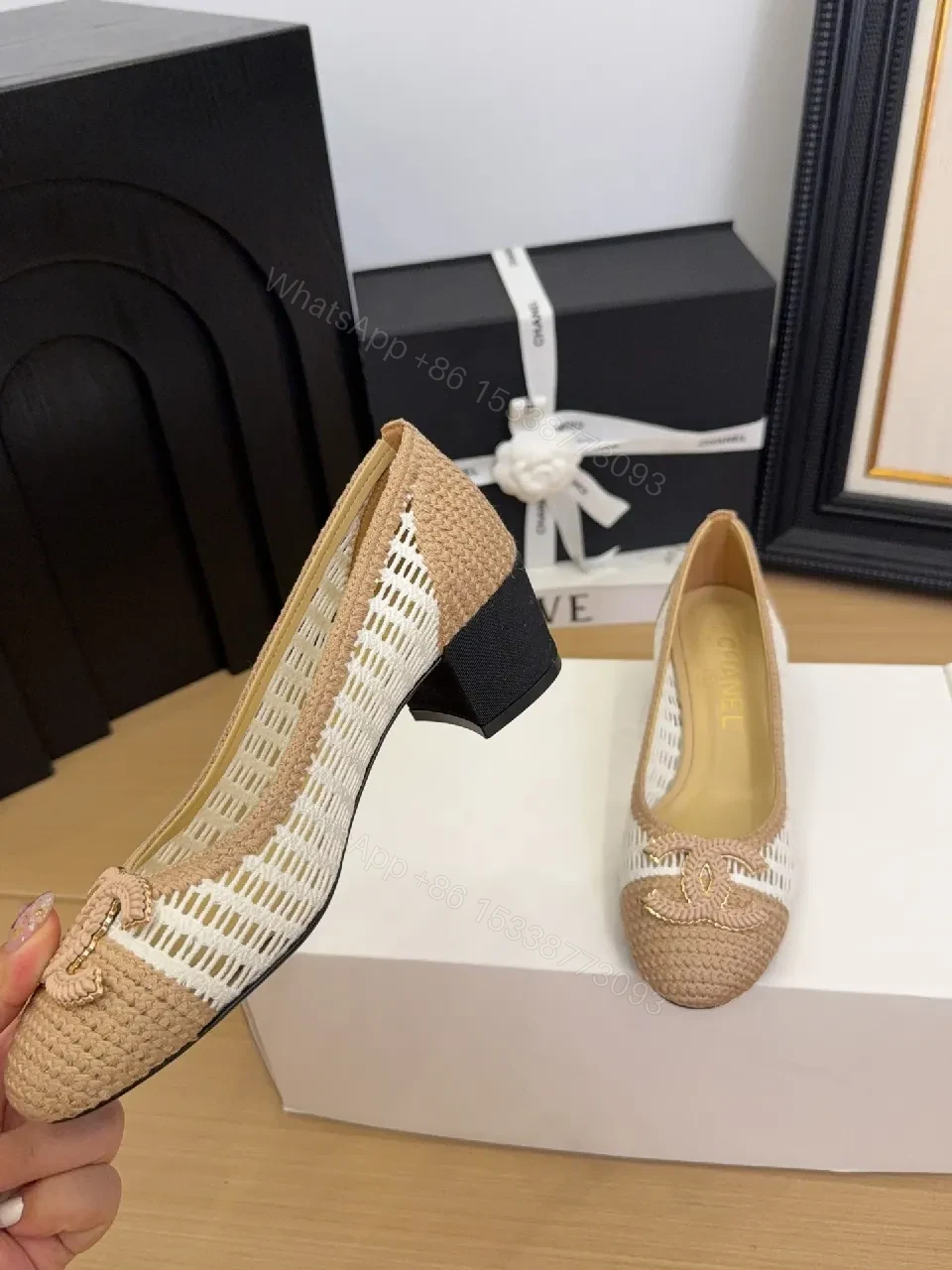 View 3 of Beige Jute Espadrille Flats with Logo Motif
