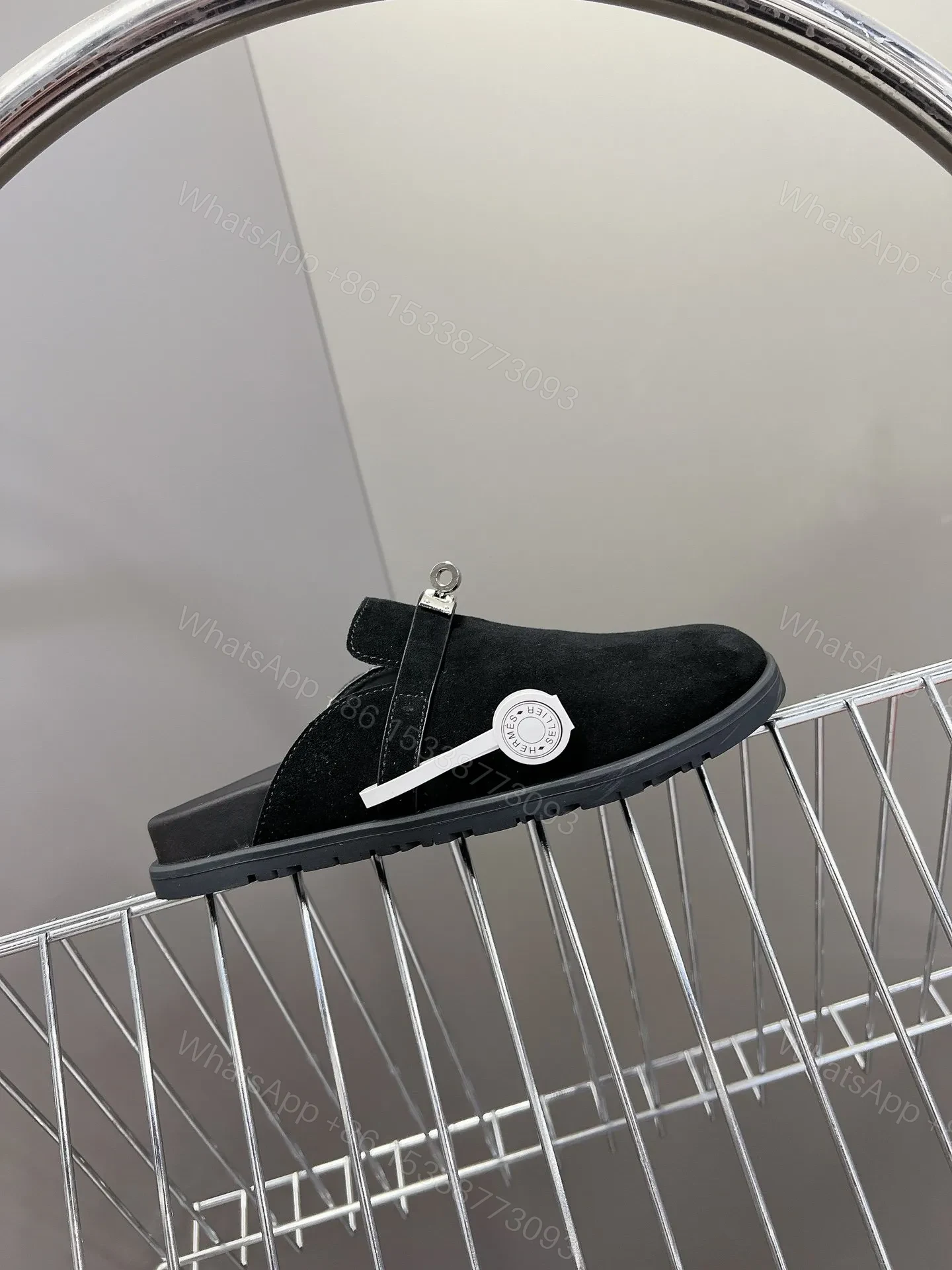 View 2 of Hermes Women Black Suede Leather Slippers