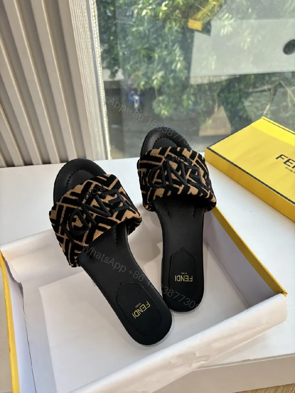 View 8 of Patterned Monogram Strap Slide Sandals - Luxe Comfort