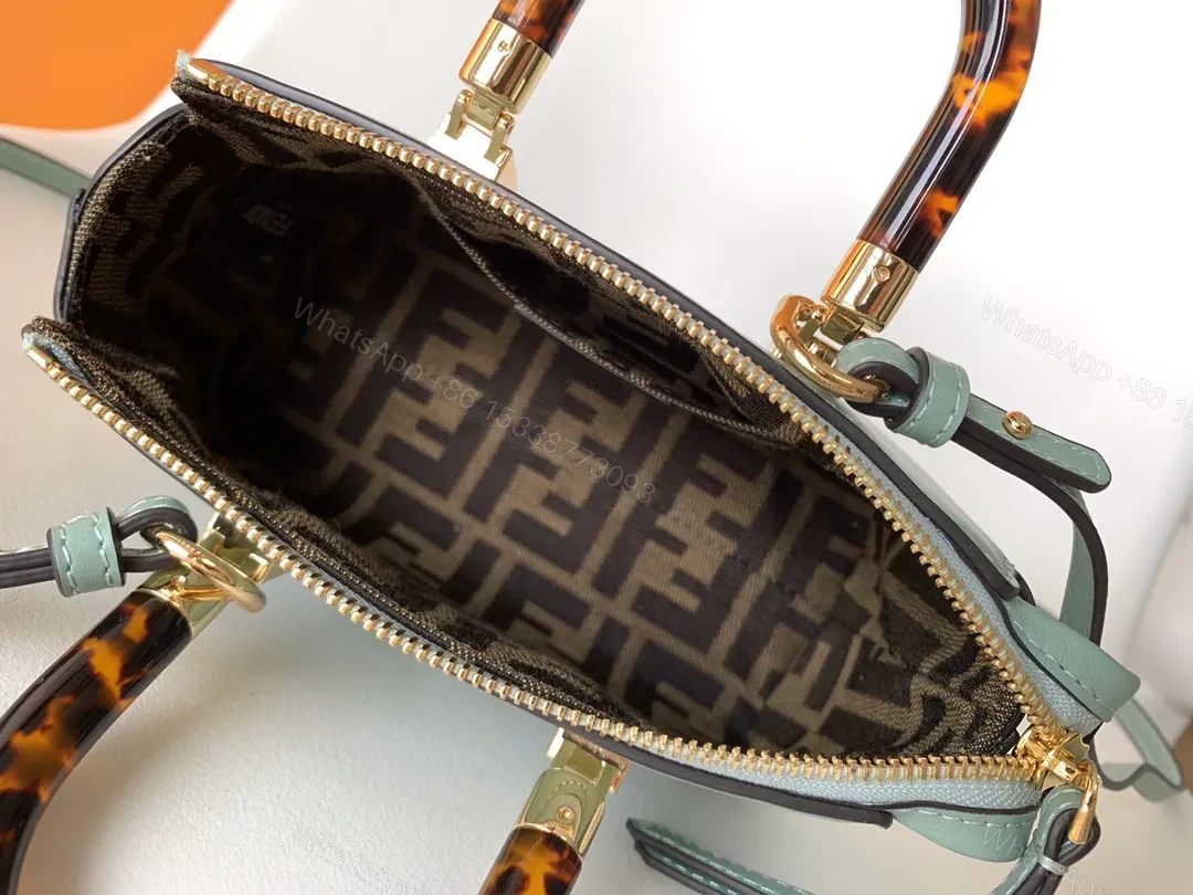 View 5 of Mint Leather Handbag | Fendi-Inspired Roma Style with Gold Hardware