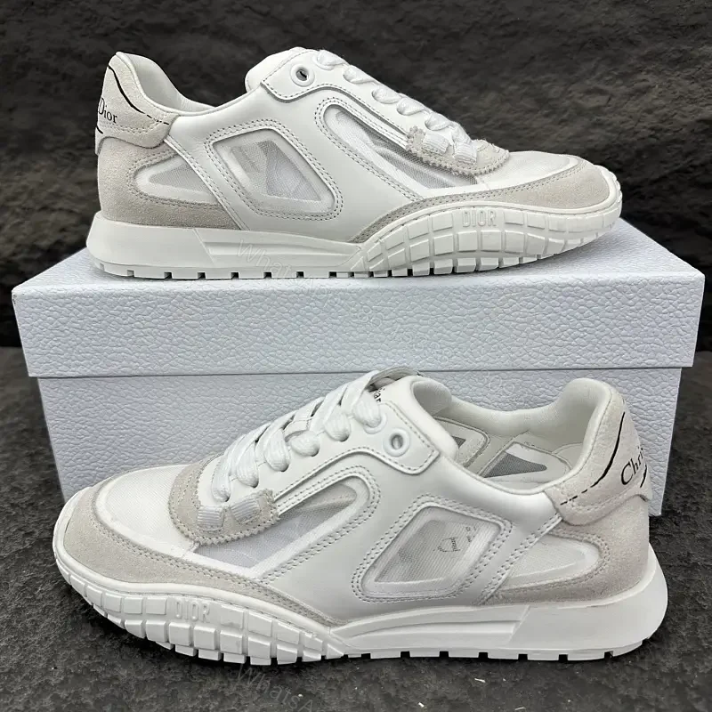 White Leather Mesh Sneakers Dior Style Key Feature Cushioning Shoe — view 1