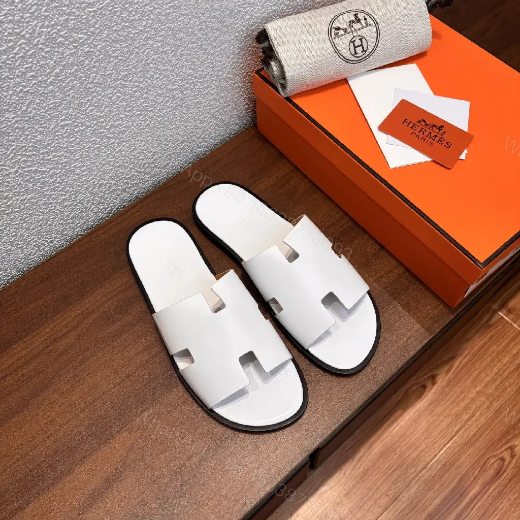View 3 of White Leather Slide Minimalist Hermes Inspired Open-Toe Sandals