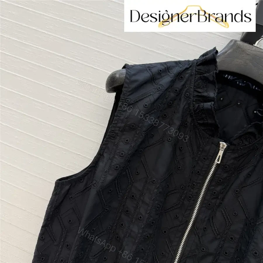 View 3 of Hermes Black Sleeveless Embroidered Top