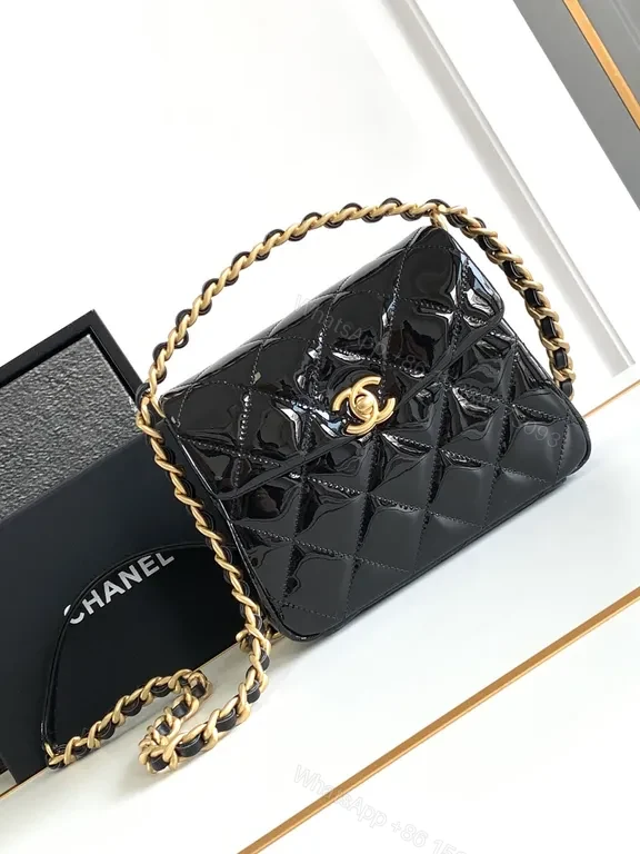 Black Satin Mini Bag with Gold Chain - Lux-Influenced Style — view 1