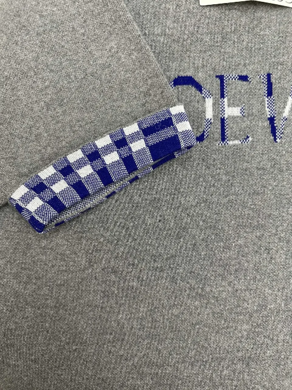 View 3 of Grey Knit Dress with Logo & Gingham Cuffs - Luxe Streetwear Style