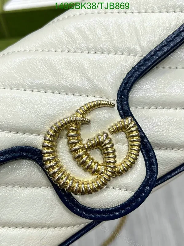 View 3 of Gucci Blue and Red GG Marmont Mini Leather Shoulder Bag featuring Textured Torchon Double G AS474