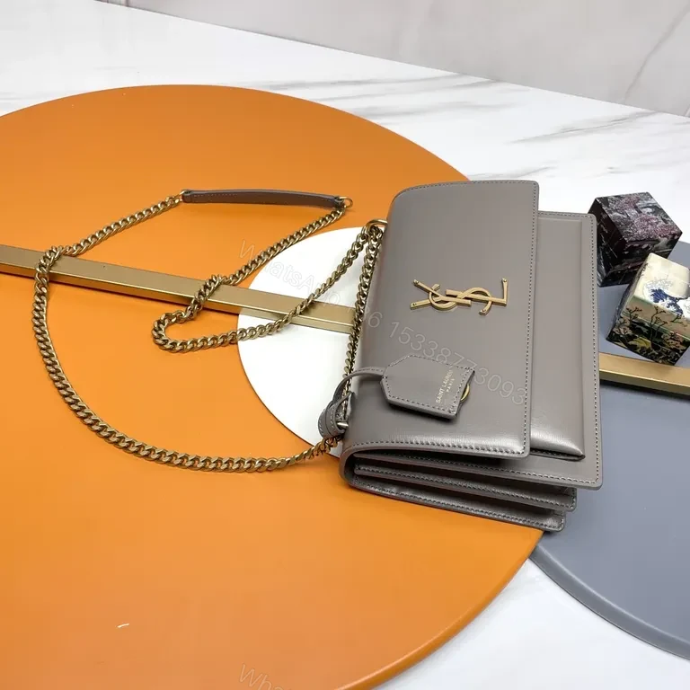 View 9 of Gray Pebbled Leather Crossbody â€” Structured, YSL-Inspired, All-Day
