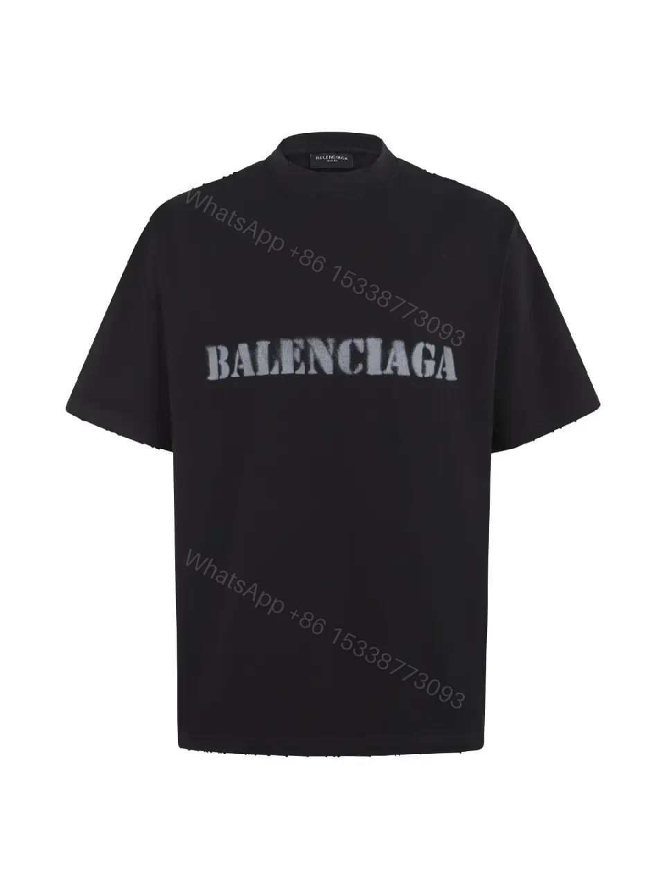 View 8 of Black Cotton Oversized Tee Faded BALENCIAGA Chest Logo T-Shirt