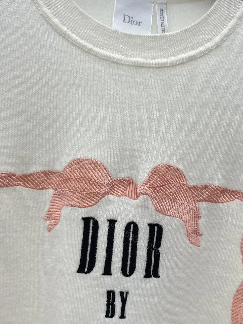 View 5 of cream cotton knit sweater with pink framed monogram print luxury casualwear