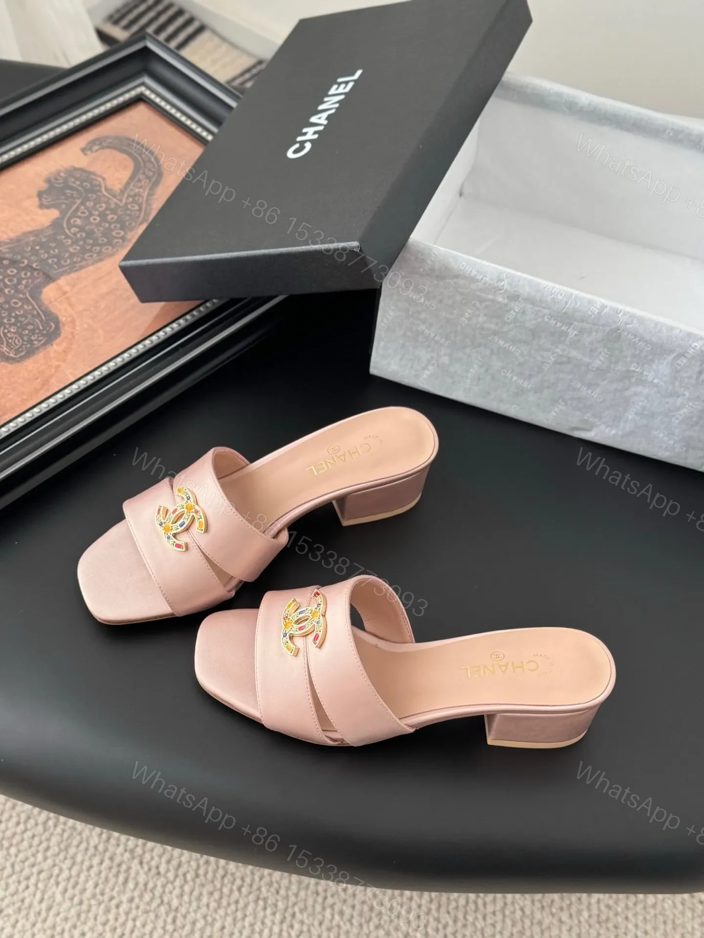 View 2 of Chanel Women Light Pink Satin Mules