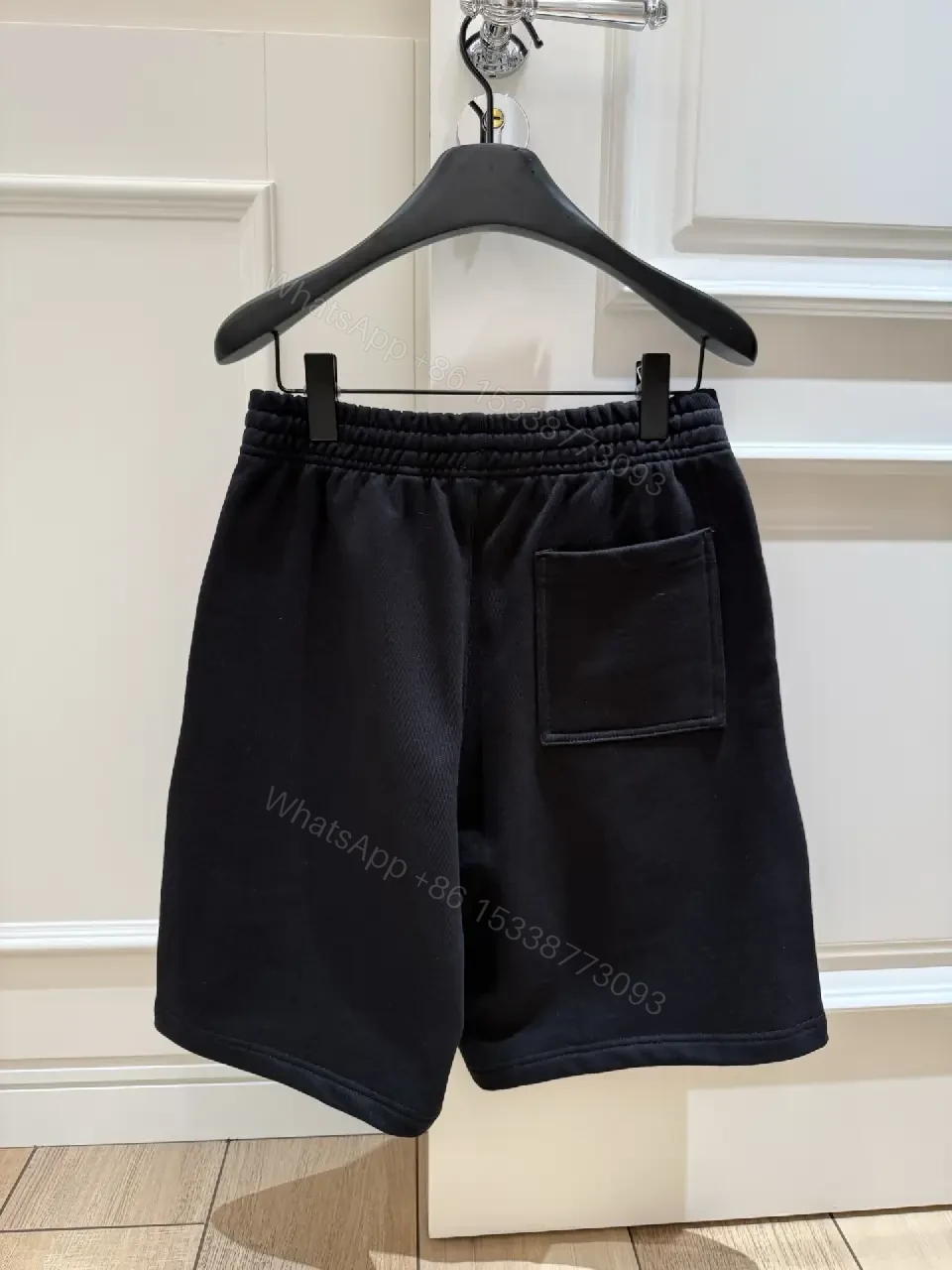 View 9 of Black Nylon Sweatshorts Drawstring Burberry Style Logo Embroidery Shorts