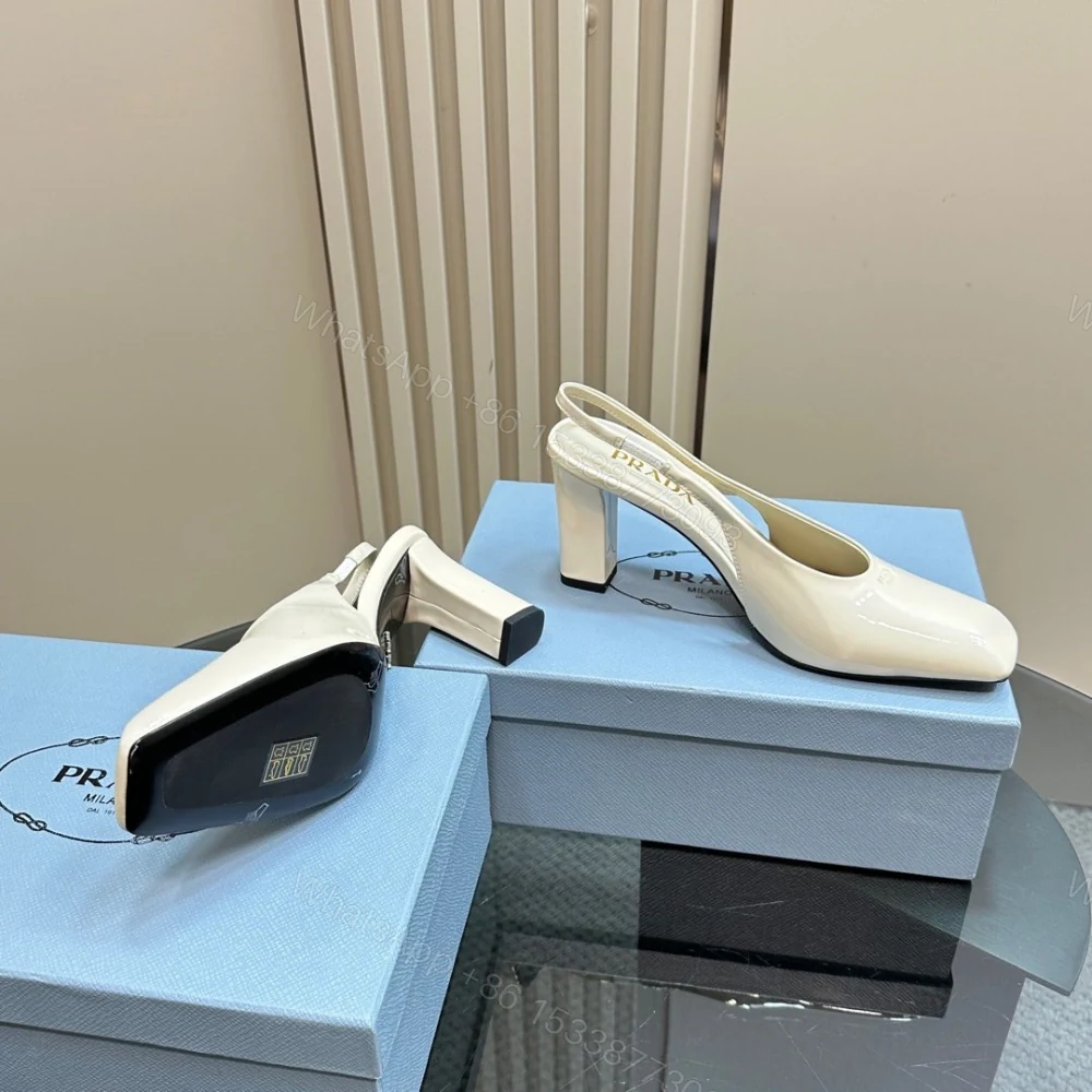 View 6 of 高仿Prada*1I838B方頭粗踭露跟鞋8.5CM漆皮白色免檢版