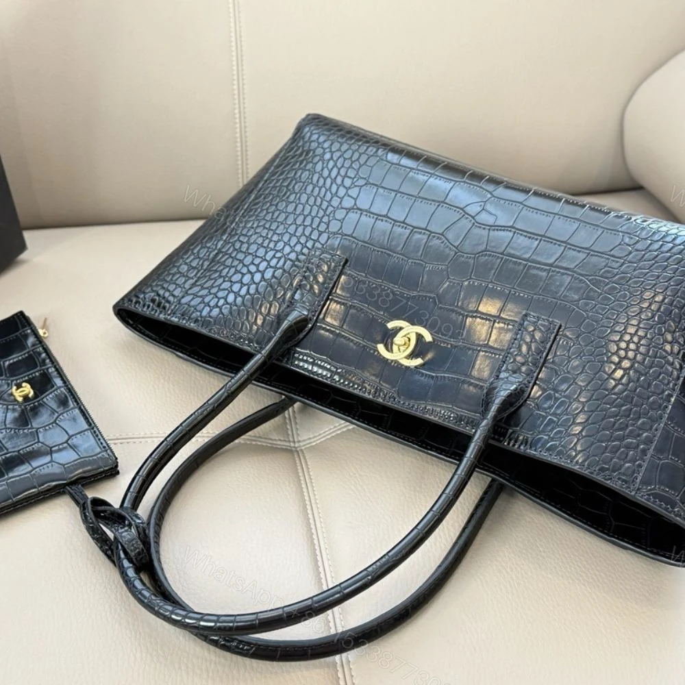 View 2 of Chanel Large Embossed Tote Bag Black With Gold CC And Pouch 35Cm