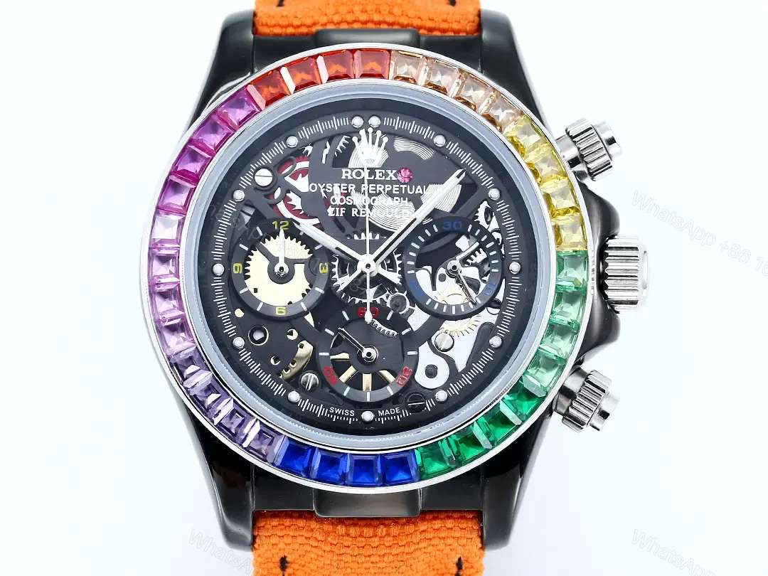 View 2 of Rolex Daytona Rainbow Skeleton Orange Strap replica 40MM Fabric Strap Edition RLX-DAY-RBW-SKL40-ORG-FAB
