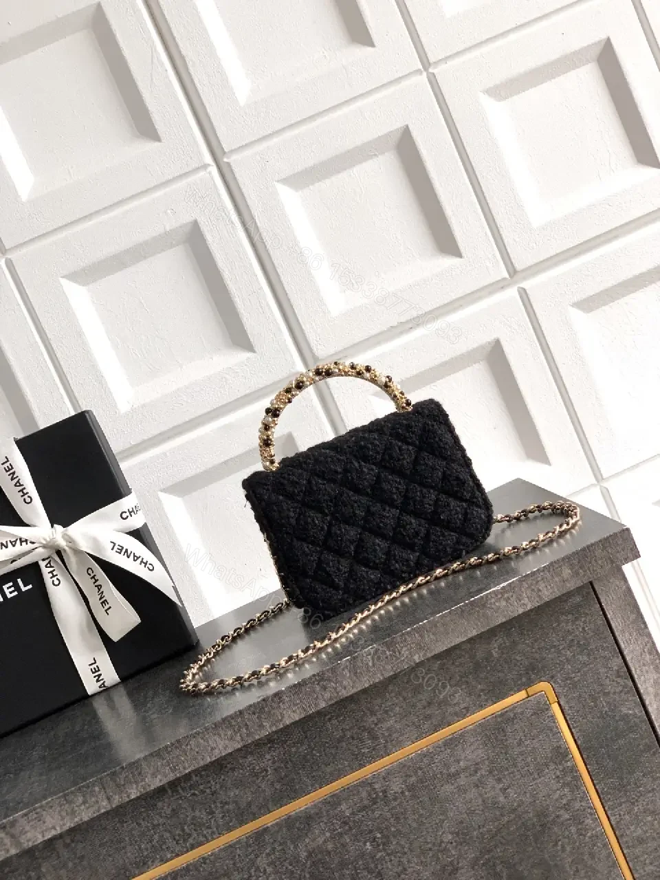 View 5 of Black Fabric Quilted Mini Tote: Sophisticated, Versatile Carryall