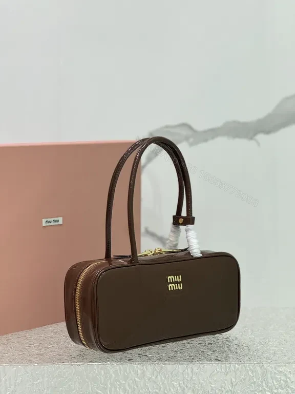 View 8 of Compact Miu Miu Patent Leather Handbag: Gold Hardware, Structured