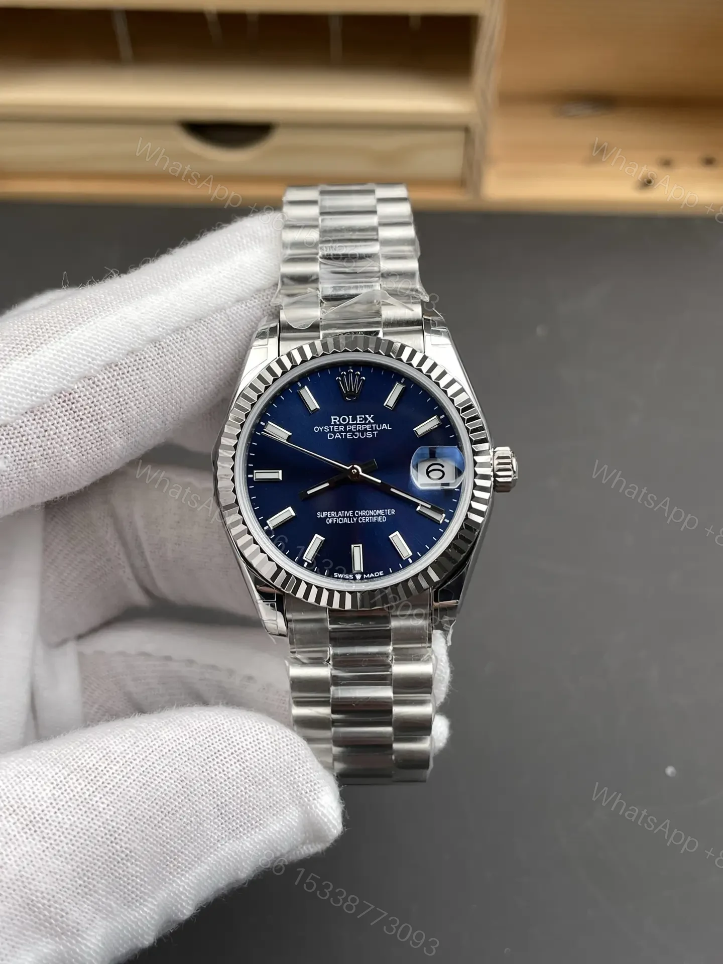 Rolex Datejust 31 White Gold Fluted President Blue 178279-0041 — view 1