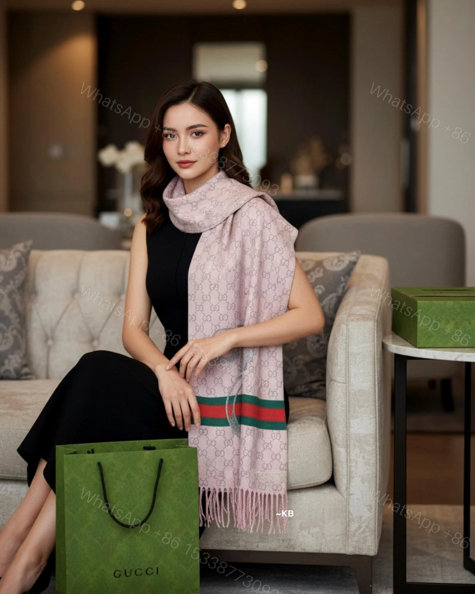 View 6 of First Copy Gucci GG Initial Scarf