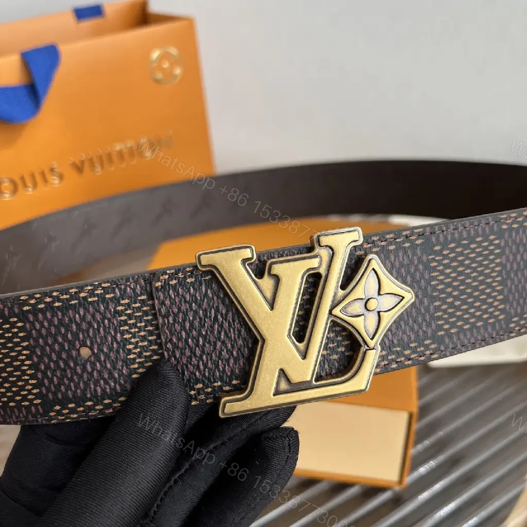 View 3 of Brown Damier Canvas Belt with LV Buckle - Wide Strap
